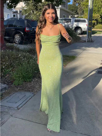 Sexy Green Mermaid Spaghetti Straps Maxi Long Prom Dresses Online,13053
