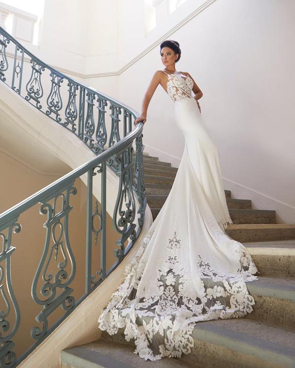 Sexy Long Mermaid See Through Spaghetti Straps Lace Wedding Dresses,WD737