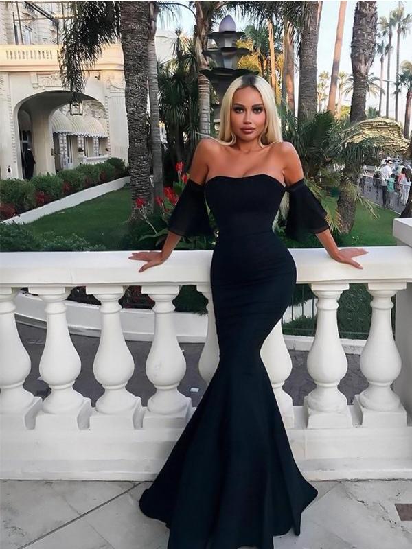 Sexy Mermaid Black Off Shoulder Sweetheart Cheap Long Prom Dresses Online,12552