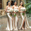 Sexy Mermaid Champagne One Shoulder High Slit Long Bridesmaid Dresses Gown Online,WG933