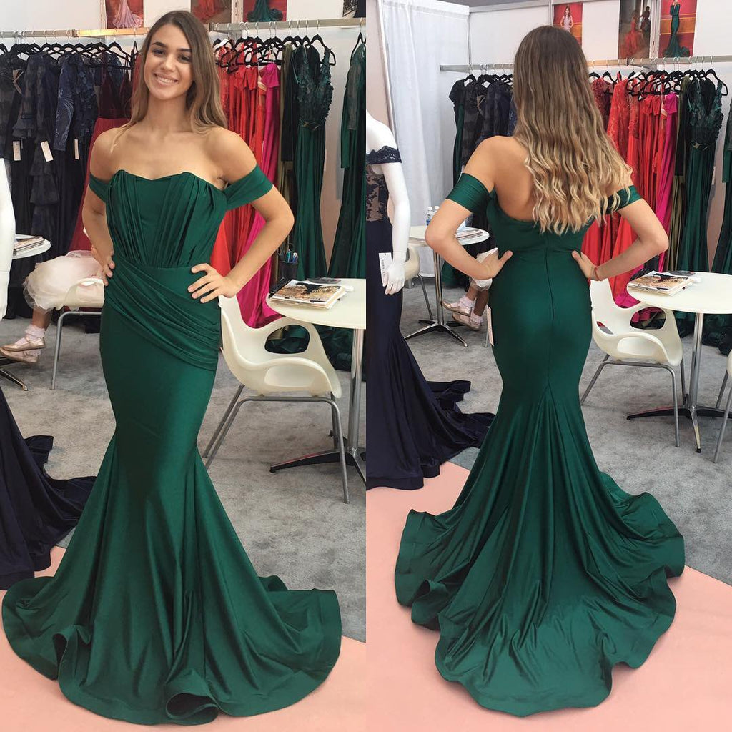 Sexy Mermaid Emerald Green Off Shoulder Backless Bridesmaid Dresses Gown Online,WG927