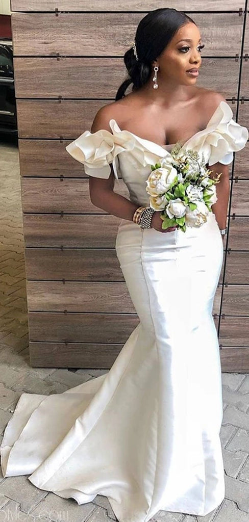 Sexy Mermaid Ivory Off Shoulder Cheap Long Bridesmaid Dresses Online,WG987