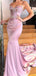 Sexy Mermaid Pink Spaghetti Straps V-neck Cheap Long Prom Dresses Online,12486