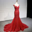 Sexy Mermaid Red Cap Sleeves Long Prom Dresses Online, Dance Dresses,12379