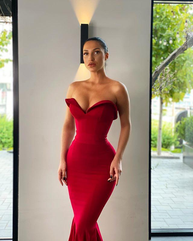 Sexy Mermaid Red Sweetheart V-neck Cheap Long Prom Dresses Online,12526