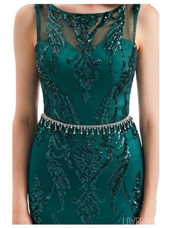 Sexy Mermaid Sleeveless Green Jewel Backless Long Prom Dresses Online,12587