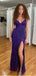Sexy Mermaid Spaghetti Straps V-neck High Slit Maxi Long Prom Dresses,13003