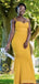 Sexy Mermaid Yellow Spaghetti Straps Simple Long Bridesmaid Dresses Gown, WG888