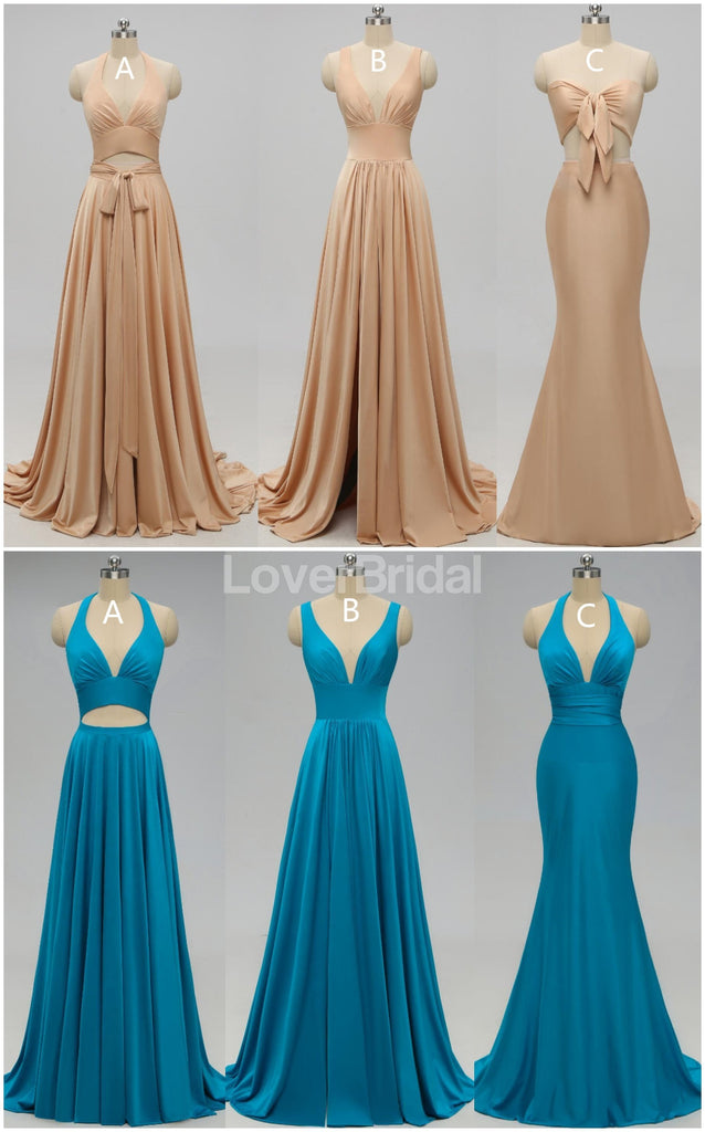 Sexy Mismatched Side Slit Long Gold Bridesmaid Dresses, WG229
