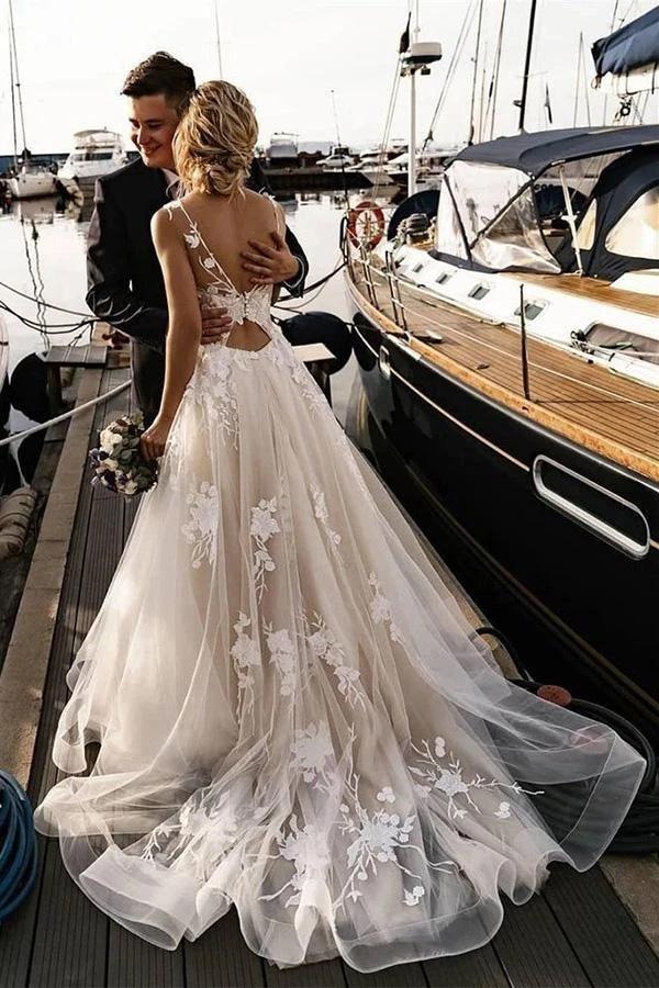 Sexy Open Back Lace A-line Wedding Dresses Online, Cheap Unique Bridal LoverBridal Sexy Open Back Lace A-line Wedding Dresses Online, Cheap Unique Bridal LoverBridal