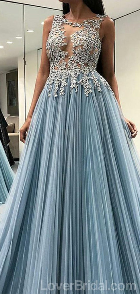 Sexy Open Back See Through Open Back A-line Long Evening Prom Dresses, Cheap Custom Sweet 16 Dresses, 18555