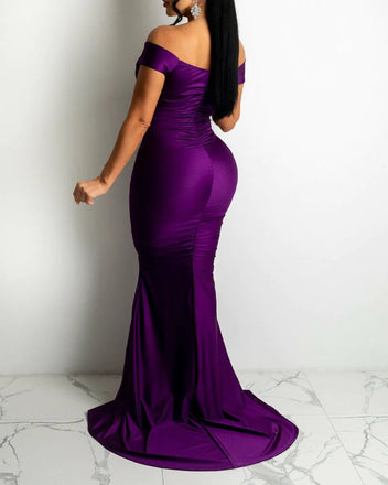 Sexy Purple Mermaid Off Shoulder V-neck Cheap Long Bridesmaid Dresses,WG1399