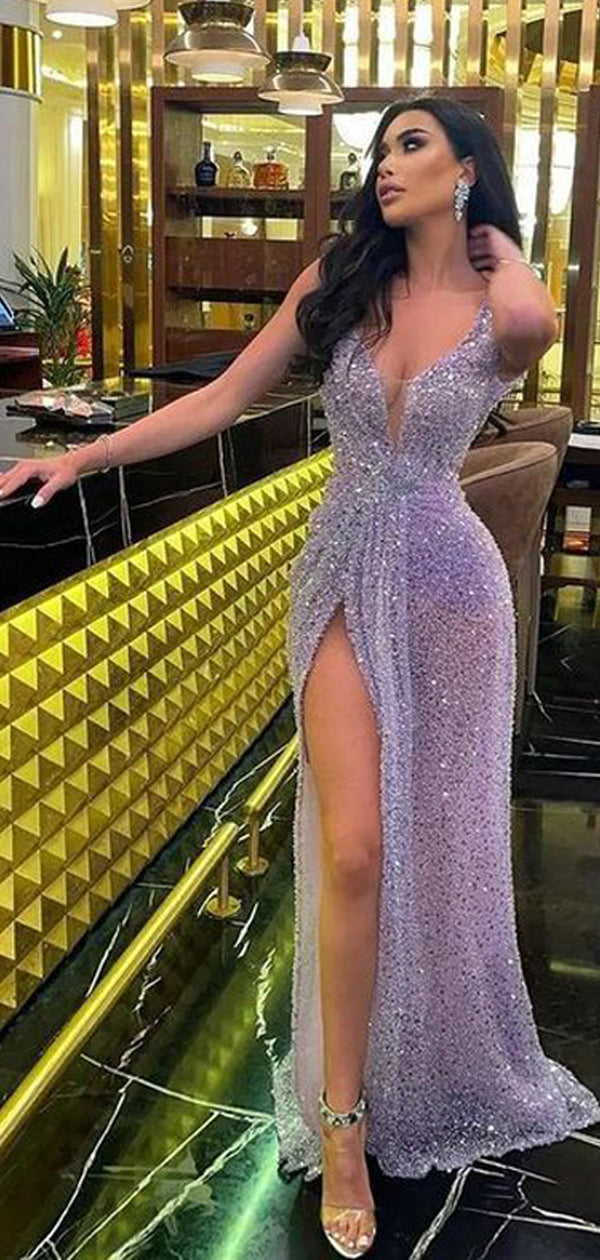 Sexy Purple V-neck High Slit Cheap Long Prom Dresses Online,12788 LoverBridal Sexy Purple V-neck High Slit Cheap Long Prom Dresses Online,12788 LoverBridal
