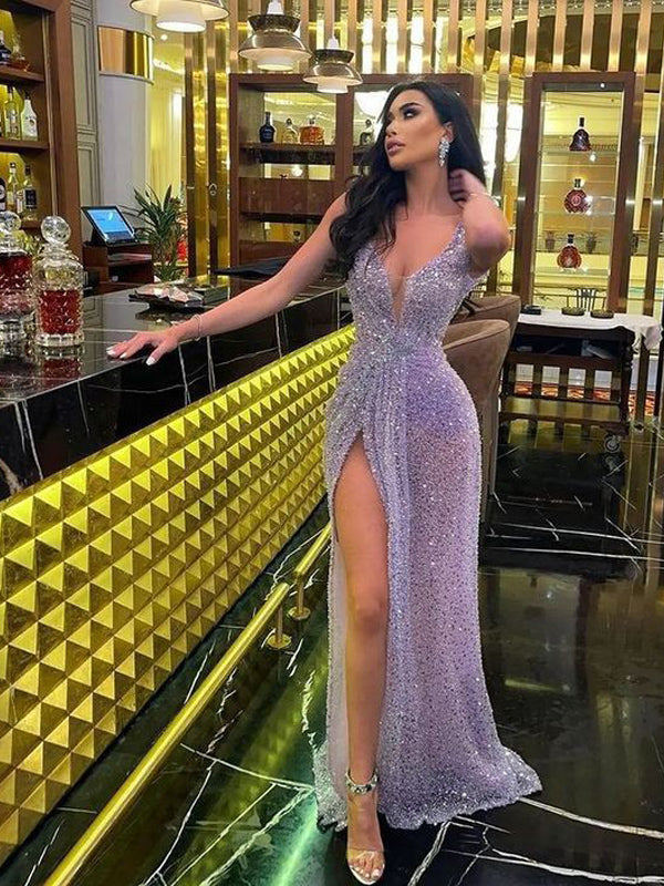 Sexy Purple V-neck High Slit Cheap Long Prom Dresses Online,12788 LoverBridal Sexy Purple V-neck High Slit Cheap Long Prom Dresses Online,12788 LoverBridal