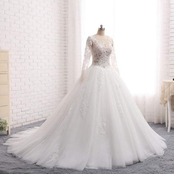 Sexy See Through Long Sleeve Aline Lace Wedding Bridal Dresses, Custom ...