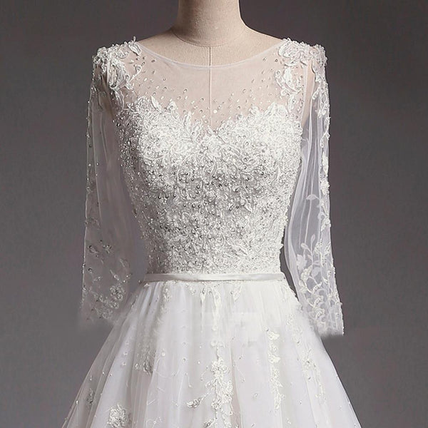 Sexy See Through Long Sleeve Lace A line Wedding Bridal Dresses, Affor ...