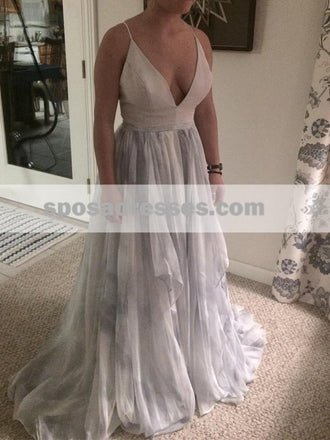 Sexy Spaghetti Straps Deep V Neck Chiffon Long Evening Prom Dresses, 17651