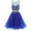 Sexy Two Pieces Royal Blue Beaded Tulle Homecoming Prom Dresses, Affordable Short Party Prom Sweet 16 Dresses, Perfect Homecoming Cocktail Dresses, CM352