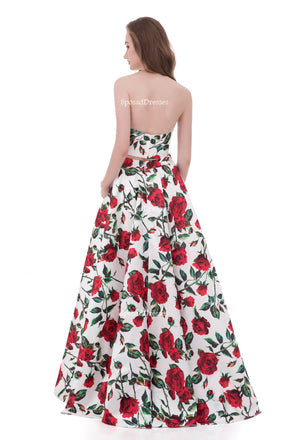 Sexy Two Pieces Simple Halter Printed Flower Long Evening Prom Dresses, Popular Cheap Long Party Prom Dresses, 17254