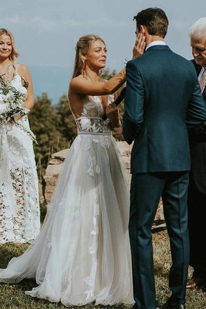 Sexy V-Neck Lace A-line Cheap Wedding Dresses Online, Cheap Bridal Dresses, WD616