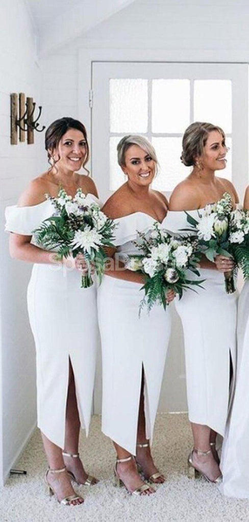 Short Off Shoulder Side Slit Bridesmaid Dresses Online, Cheap Bridesmaids Dresses, WG706