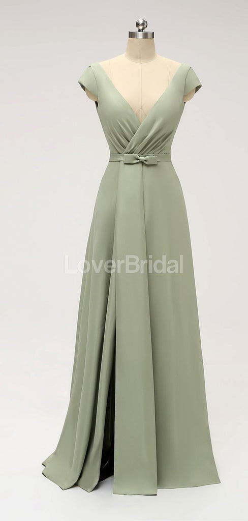 Short Sleeves Floor Length Chiffon Sofa Green Cheap Bridesmaid Dresses Online, WG587