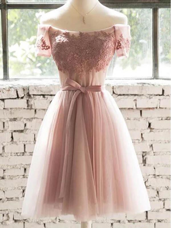 Short Sleeves Off Shoulder Blush Pink Cheap Homecoming Dresses Online, Cheap Short Prom Dresses, CM740
