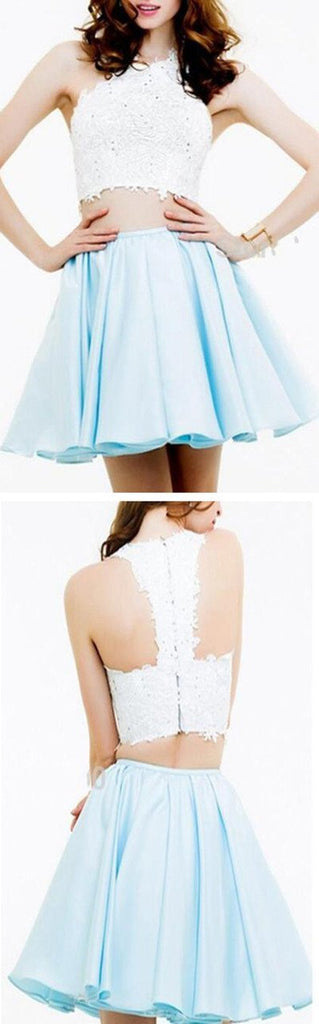Short two pieces lace simple graduation freshman homecoming prom dress,BD0078