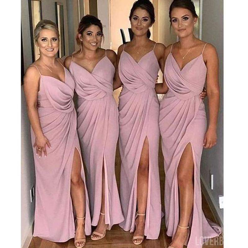 Side Slit Spaghetti Straps Dusty Pink Cheap Bridesmaid Dresses Online,WG759
