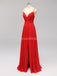 Side Slit Spaghetti Straps Red Chiffon Long Cheap Bridesmaid Dresses Online, WG592