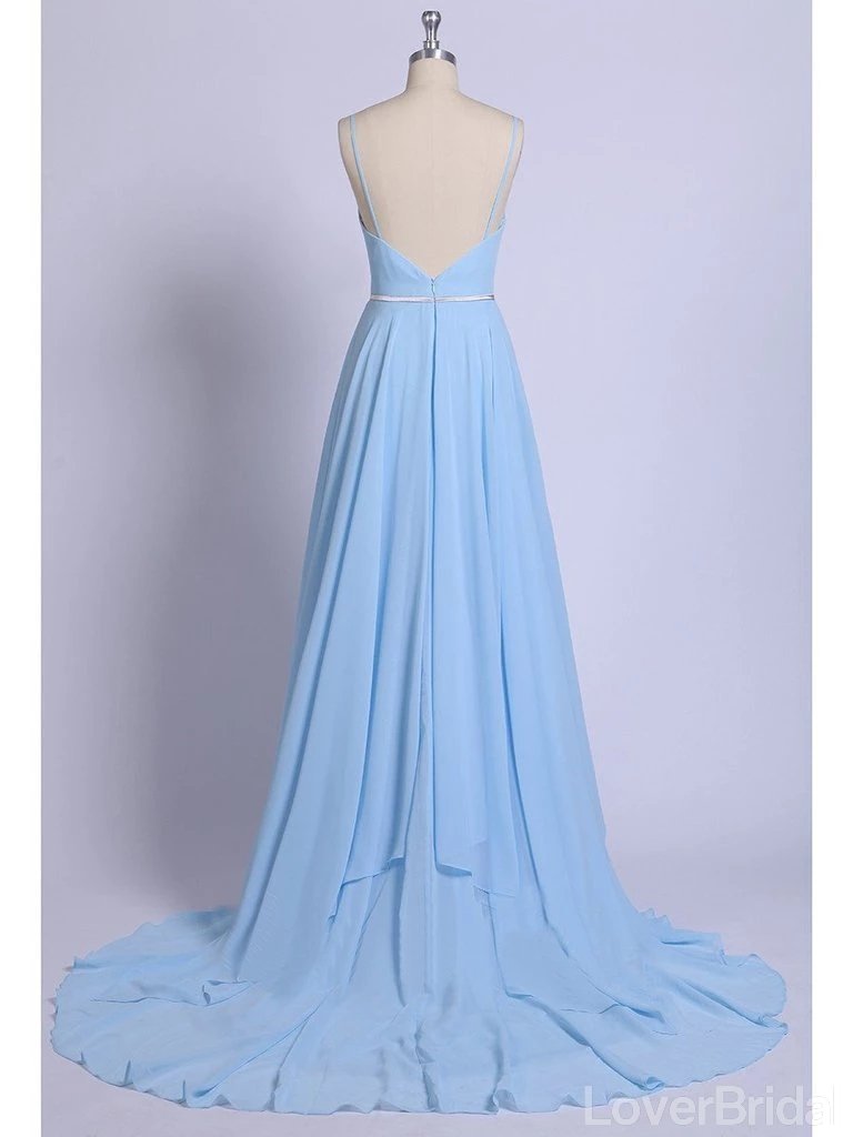 Side Slit V-Neck Blue Chiffon Cheap Wedding Dresses Online, Cheap Unique Bridal Dresses, WD609