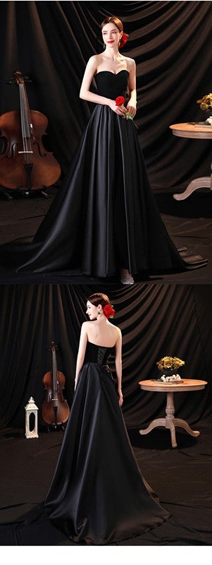 Simple Black A-line Sweetheart Cheap Long Prom Dresses Online,12563