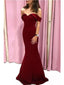 Simple Burgundy Mermaid Off Shoulder V-neck Cheap Long Prom Dresses Online,12398