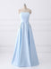 Simple Cheap Strapless Sky Blue Beaded Long Evening Prom & Bridesmaid Dresses, 17348