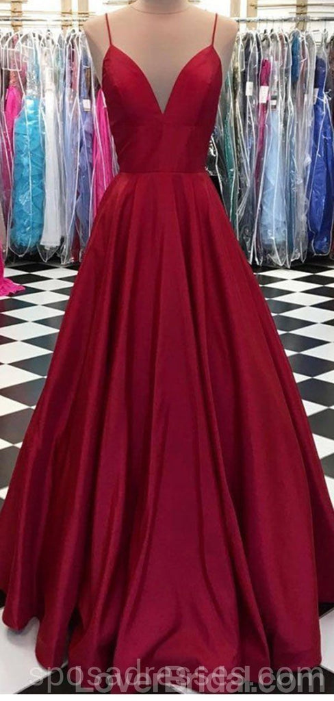 Simple Dark Red A-line Long Evening Prom Dresses, Cheap Custom Party P ...