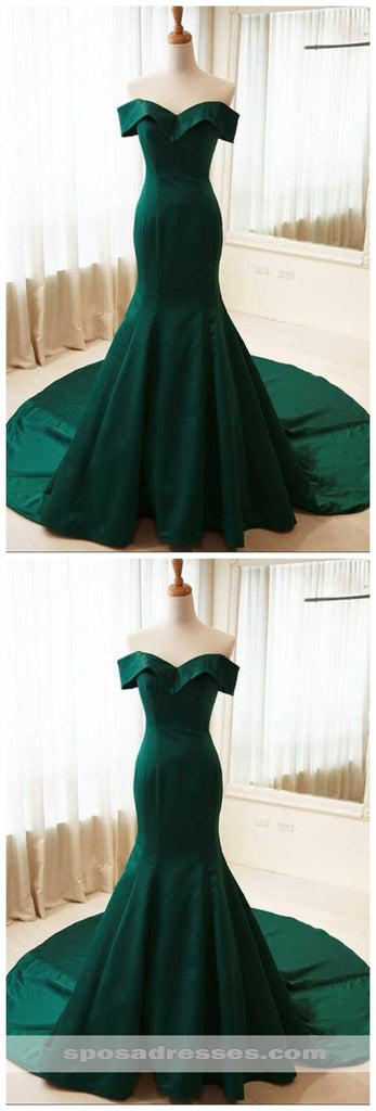 Simple Emerald Green Mermaid Long Evening Prom Dresses, Cheap Sweet 16 Dresses, 18324