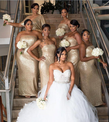 Simple Gold Sequin Mermaid Short Cheap Bridesmaid Dresses Online, WG664