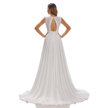 Simple Ivory A-line Open Back Handmade Lace Wedding Dresses,WD793