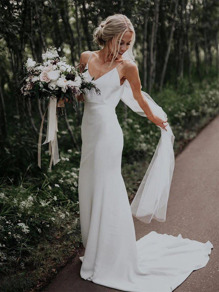 Simple Mermaid Spaghetti Straps Cheap Wedding Dresses Online, Cheap Bridal Dresses, WD628