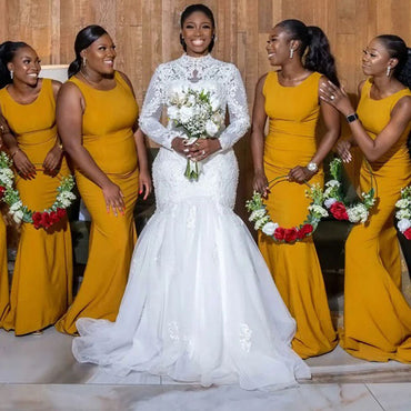 Simple Mermaid Yellow Straps Cheap Long Bridesmaid Dresses,WG1318