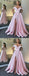 Simple Pink A-line High Slit Off Shoulder Cheap Prom Dresses Online,12551