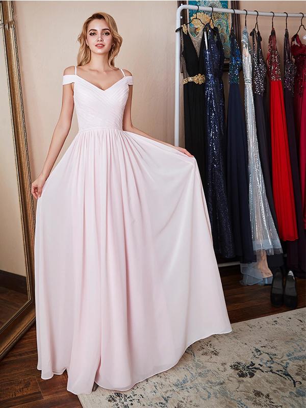 Simple Pink A-line Off Shoulder Spaghetti Straps Long Prom Dresses Online, Dance Dresses,12380