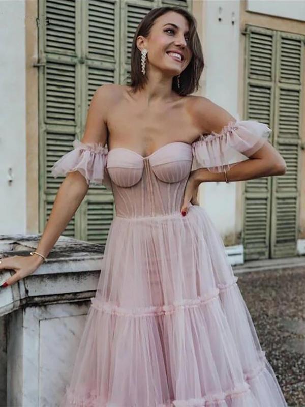 Simple Pink A-line Straps Cheap Long Prom Dresses Online,Dance Dresses,12387