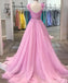 Simple Pink A-line V-neck Cheap Long Prom Dresses Online,12627