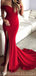 Simple Red Mermaid Side Slit Off Shoulder Long Evening Prom Dresses, Cheap Sweet 16 Dresses, 18441