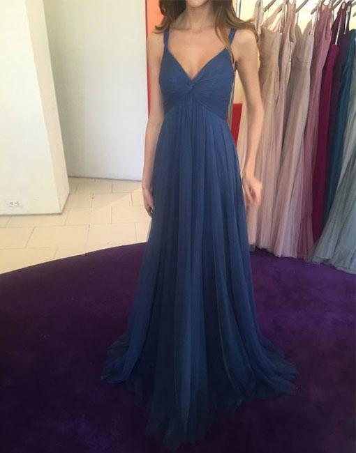 Simple Sexy Open Back Navy Long Evening Prom Dresses, Popular Cheap Long Party Prom Dresses, 17268