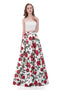 Simple Strapless Printed Flower Sexy Two Pieces  Long Evening Prom Dresses, Popular Cheap Long Party Prom Dresses, 17255