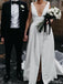 Simple V-Neck A-line Side Slit Cheap Wedding Dresses Online, Cheap Unique Bridal Dresses, WD605