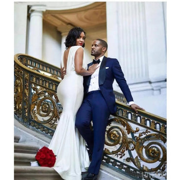 Simple White Mermaid Deep V-neck Cheap Long Bridesmaid Dresses Online,WG1021