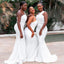 Simple White Mermaid One Shoulder Long Lace Bridesmaid Dresses,WG1050